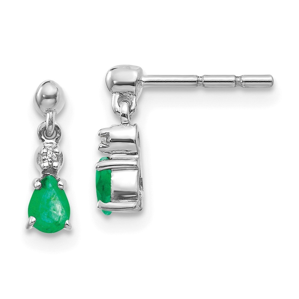 Million Charms 14k White Gold Green Emerald and Diamond Dangle Post Earrings